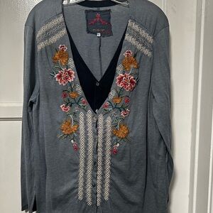 Johnny Was Embroidered Floral Cardigan Top
